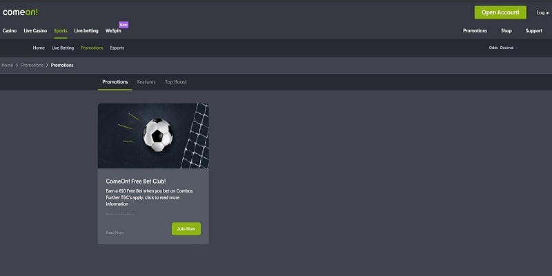 ComeOn bonus online športových stávo