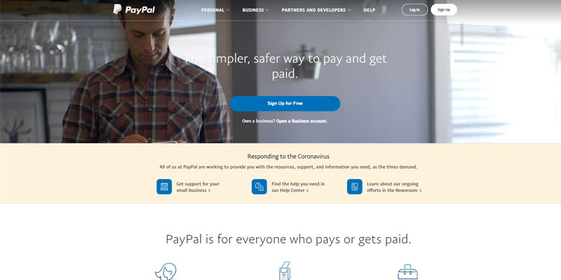 Domača stran PayPala